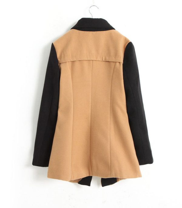 Women s Long Coat Color Block Worsted Long Sleeves Tailored Collar KHAKI Fashion