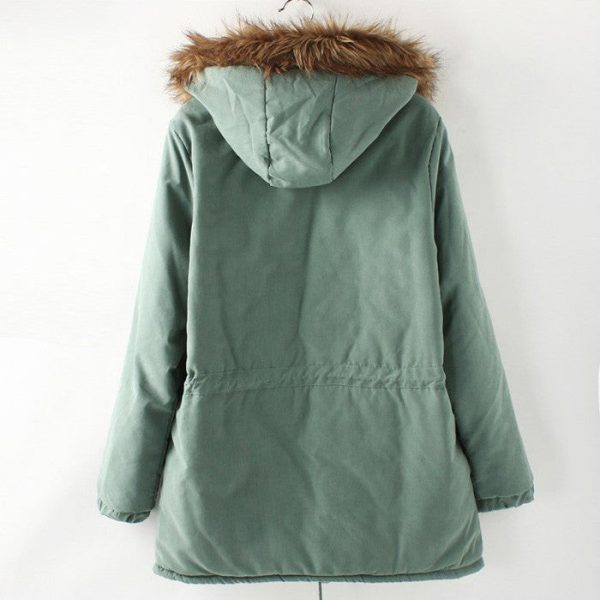 Fashionable Style Long Sleeves Hooded Pockets Drawstring Cotton Women s Coat LIGHT GREEN Online