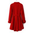 Vintage Metal Buttons Flouncing Long Sleeves Women s Coat With A Belt RED For Cheap