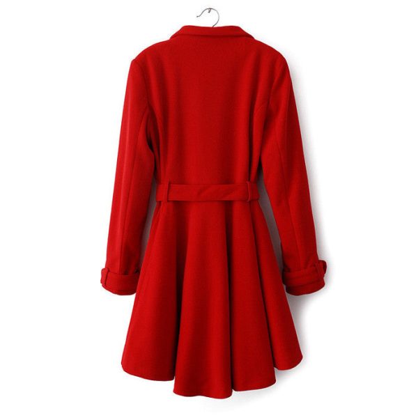 Vintage Metal Buttons Flouncing Long Sleeves Women s Coat With A Belt RED For Cheap