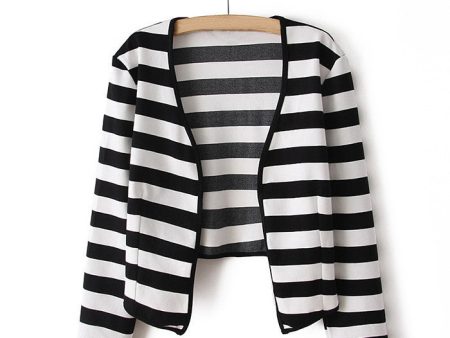 Black and White Stripes Cardigan Sweater Polyester Cheap