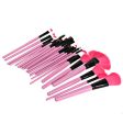 24PCS Professional Cosmetic Tool Nylon Hair Brushes with Leather Bag - Pink For Discount