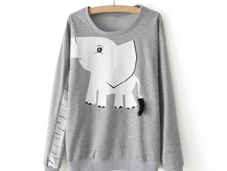 Elephant Cotton Blend Hoodie Sweater GRAY For Cheap