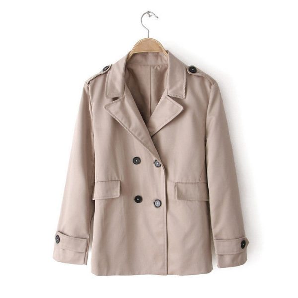 Double-Breasted Long Sleeves Lapel Collar Cotton Blend Modern Style Women s Jacket KHAKI For Discount