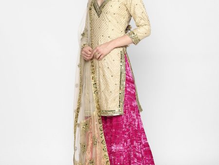 Abhinav Mishra  Beige And Pink  Sharara Set For Discount