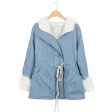 Fashionable Style Hooded Color Block Drawstring Long Sleeves Women s Coat SKY BLUE Discount