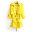 Casual Style Turn-Down Collar Solid Color Tie-Up Long Sleeve Coat For Women YELLOW Supply