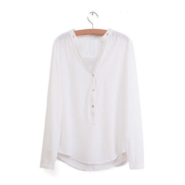 Long Sleeves Casual Shirt Blouse WHITE Fashion