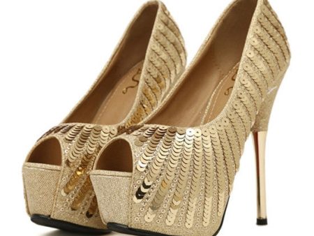 Elegant Style Sexy Gold High Heels and Sequins Design Women s Peep Toed Shoes GOLD Online