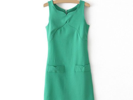 Elegant Sweatheart Neckline Faux Pockets Embellished Sleeveless Solid Color Chiffon Dress For Women GREEN Fashion