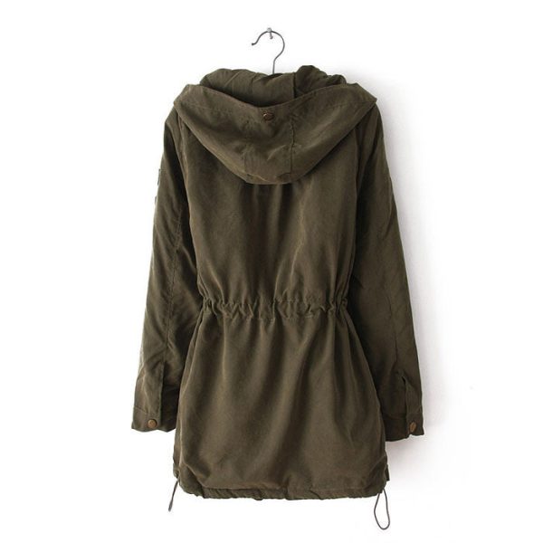 Stylish Lace Splicing Long Sleeved Drawstring Hooded Women s Coat Hot on Sale