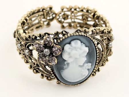 Fashion Exquisite Rhinestoned Beauty Print Embellished Women s Openwork Alloy Bracelet For Discount