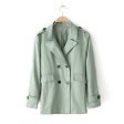 Double-Breasted Long Sleeves Lapel Collar Cotton Blend Modern Style Women s Jacket GREEN Online Hot Sale