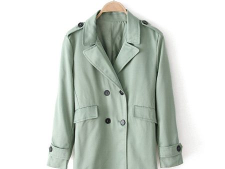 Double-Breasted Long Sleeves Lapel Collar Cotton Blend Modern Style Women s Jacket GREEN Online Hot Sale