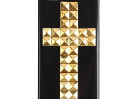 Cross Rivets Studs with Metal Skin Design Plastic Hard Back Cover Case for iPhone 5 (Black) on Sale