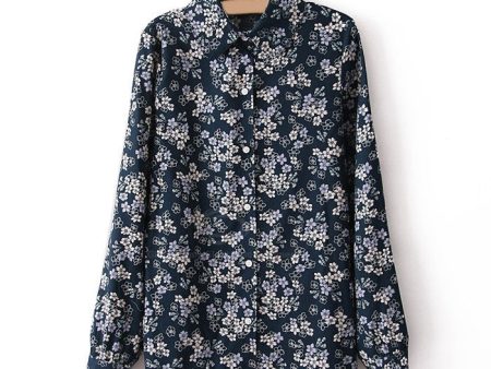 Long Sleeves Casual Shirt Blouse Floral BLUE Online Hot Sale