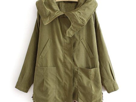 Casual Style Hooded Collar Solid Color Big Pocket Long Sleeve Zipper Cotton Blend Women s Coat ARMY GREEN Online Sale