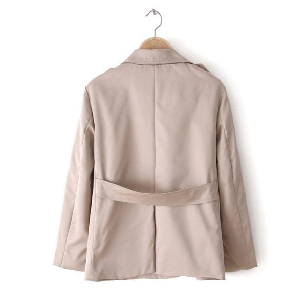 Double-Breasted Long Sleeves Lapel Collar Cotton Blend Modern Style Women s Jacket KHAKI For Discount