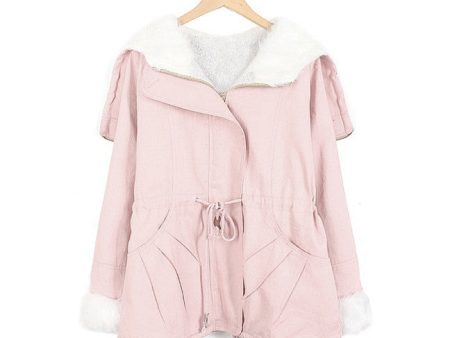 Fashionable Style Hooded Color Block Drawstring Long Sleeves Women s Coat PINK Online now