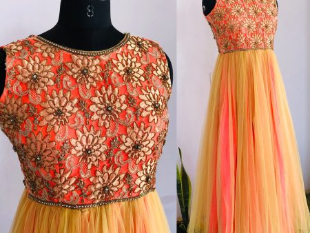 A015 Neon-beige ethnic gown Discount