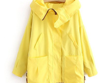 Casual Style Hooded Collar Solid Color Big Pocket Long Sleeve Zipper Cotton Blend Women s Coat YELLOW Online now