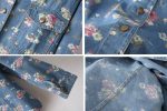 Long Sleeves Tiny Flowers Pattern Pockets Single-breasted Casual Women s Shirt DEEP BLUE Supply