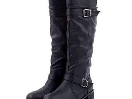 Concise Buckle and Low Heel Design Women s Boots BLACK For Discount