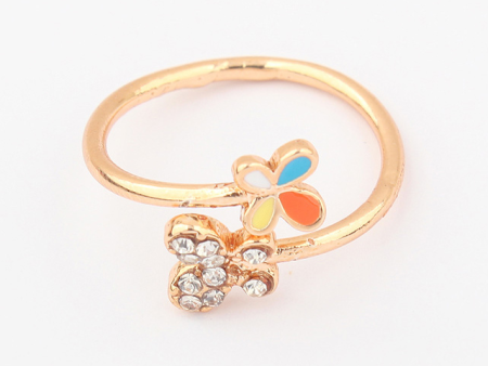 Sweet Chic Style Rhinestoned Women s Two Butterflies Shape Ring Online now