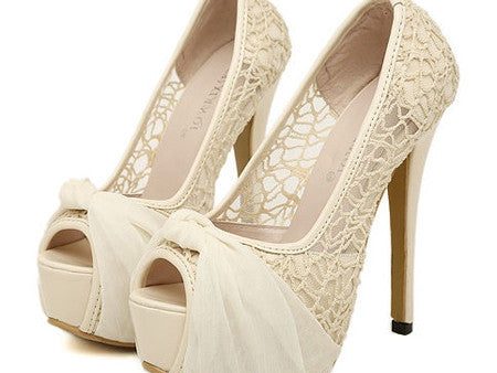 Fashion Style Lace and Mesh Design Women s Peep Toed Shoes Discount