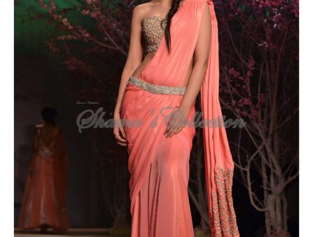 3141 Coral peach saree gown outfit set Online now