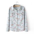 Long Sleeves Tiny Flowers Pattern Pockets Single-breasted Casual Women s Shirt LIGHT BLUE Sale