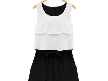 Color Block Chiffon Ladylike Style Scoop Neck Sleeveless Women s Jumpsuit BLACK For Sale