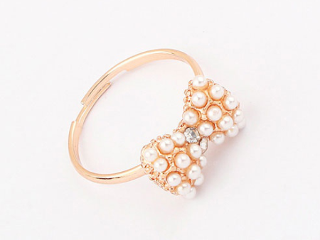 Simple Chic Style Rhinestone and Bead Design Women s Bowknot Ring Hot on Sale