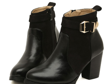 British Style Splice and Buckle Design Women s Boots BLACK Hot on Sale