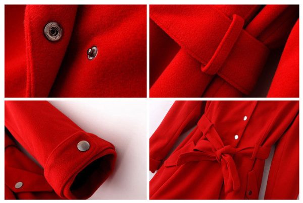 Vintage Metal Buttons Flouncing Long Sleeves Women s Coat With A Belt RED For Cheap