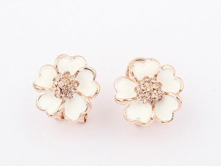 Pair of Chic Rhinestoned Flower Ear Clips Cheap