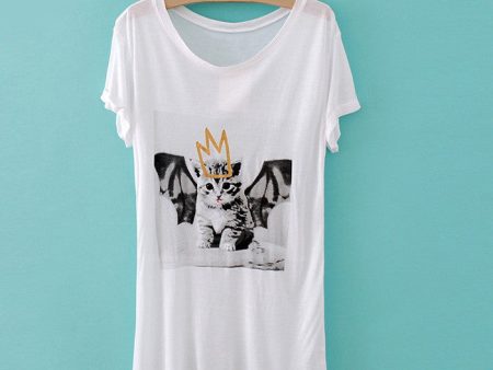 Street Style Cute Kitten Print Short Sleeve Women s T-Shirt Hot on Sale