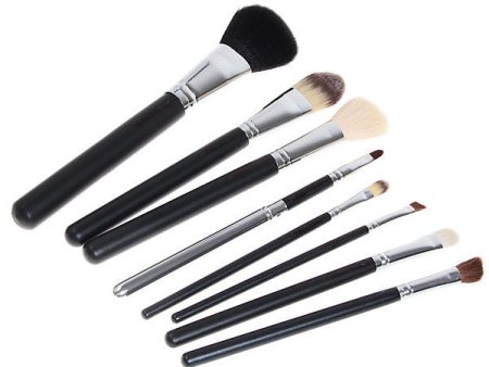 8PCS Professional Cosmetic Tool Wool Brushes with Zipper Leather Bag - Black For Cheap