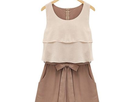 Color Block Chiffon Ladylike Style Scoop Neck Sleeveless Women s Jumpsuit BEIGE Hot on Sale