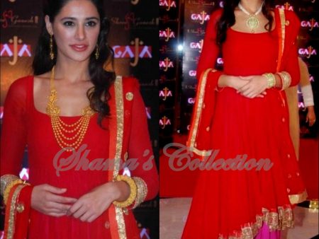 2230 Nargis Fakhri s red anarkali Outfit Sets Cheap