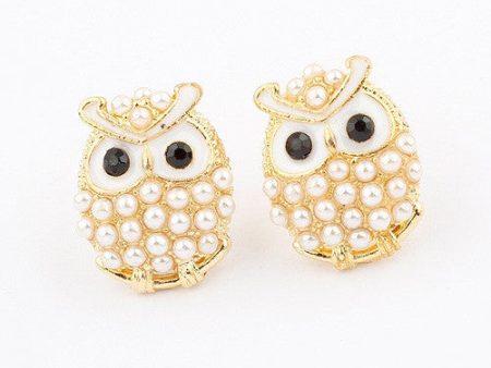 Pair Of Sweet Candy Color Beading Women s Cartoon Owl Shaped Stud Earrings Fashion