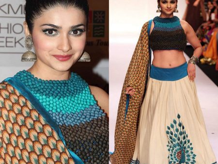 4044 Prachi Desai s off white-blue peacock lehenga outfit set For Sale