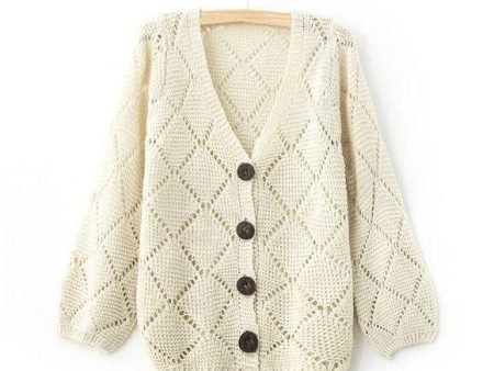 Hollowed Acrylic Cardigan Geometrical KHAKI Online Sale