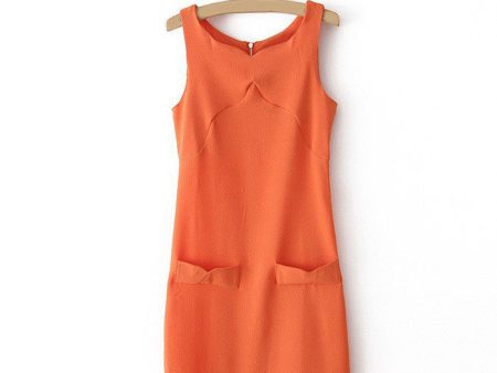 Elegant Sweatheart Neckline Faux Pockets Embellished Sleeveless Solid Color Chiffon Dress For Women ORANGE Online now