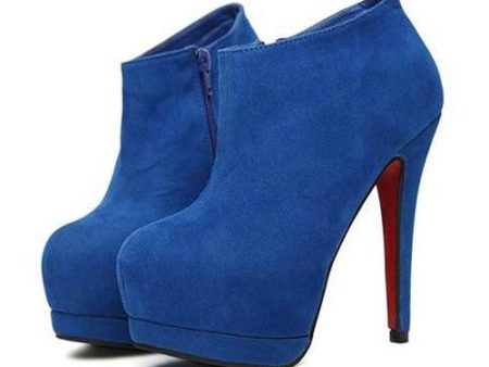 Elegant Style Solid Color and Stiletto Heel Design Women s Ankle Boots BLUE Fashion