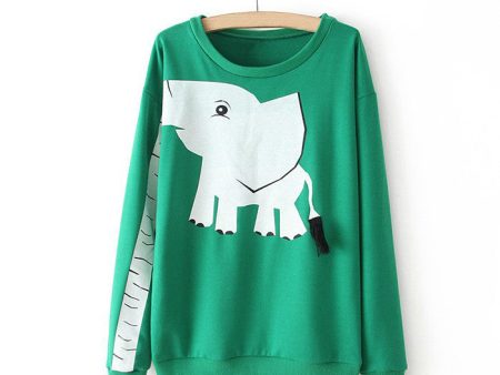 Elephant Cotton Blend Hoodie Sweater GREEN For Discount