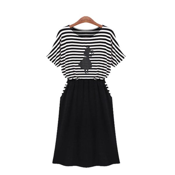 Modal Stripes Dress Girl on Top Black Long Skirt Cheap