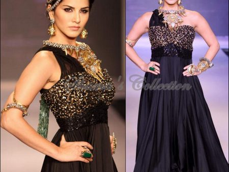 5018 Sunny Leone s black gown outfit set Cheap