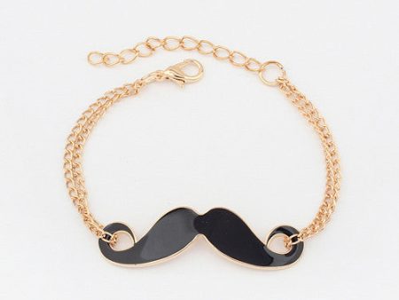 Sweet Modern Style Bilayer Chains Embellished Women s Moustache Shape Bracelet BLACK Online Hot Sale