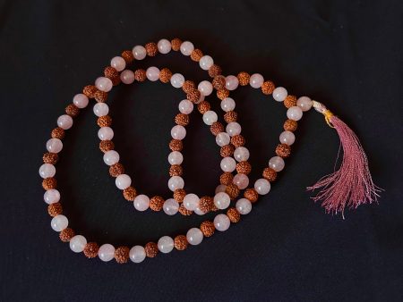 Rose Quartz and Rudraksha Prayer Mala Hot on Sale